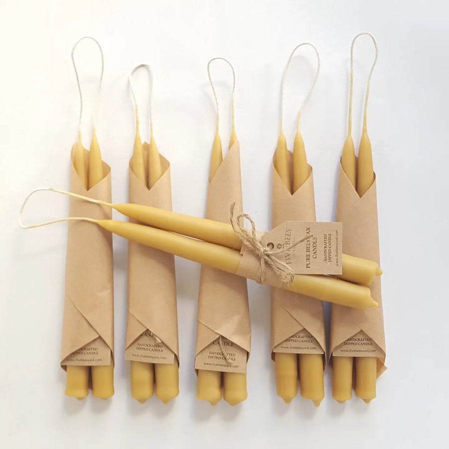 Natural Beeswax Taper Candles • hand dipped